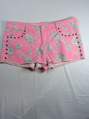 Mossimo Supply Co. Pink Floral Denim Cutoff Shorts with Stud Accents